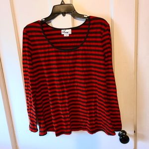 Vixen by micheline pitt orange and black striped shirt